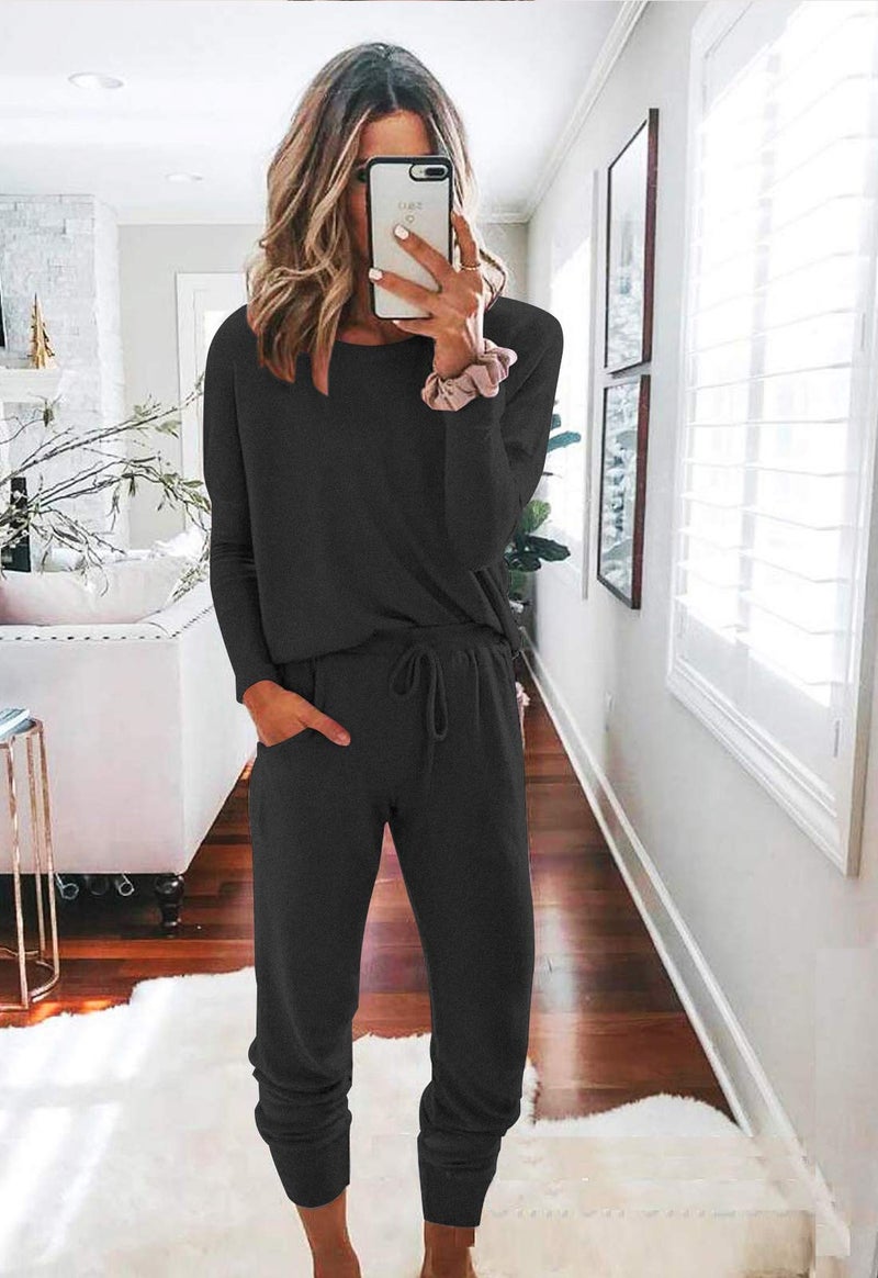 Fixmatti Women Casual 2 Piece Outfits Jumpsuit Long Sleeve Shirt with Long Pant Set Dark Grey XL - Image 2
